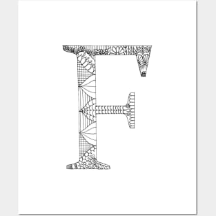 Henna Alphabet F / Henna Letter F - Black Henna Line Art Posters and Art